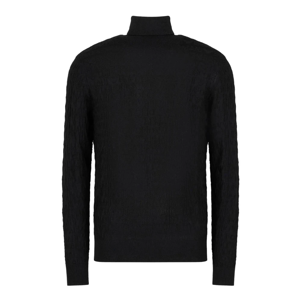 Emporio Armani Zwarte Sweater Logo Geribbelde Zoom Black Heren