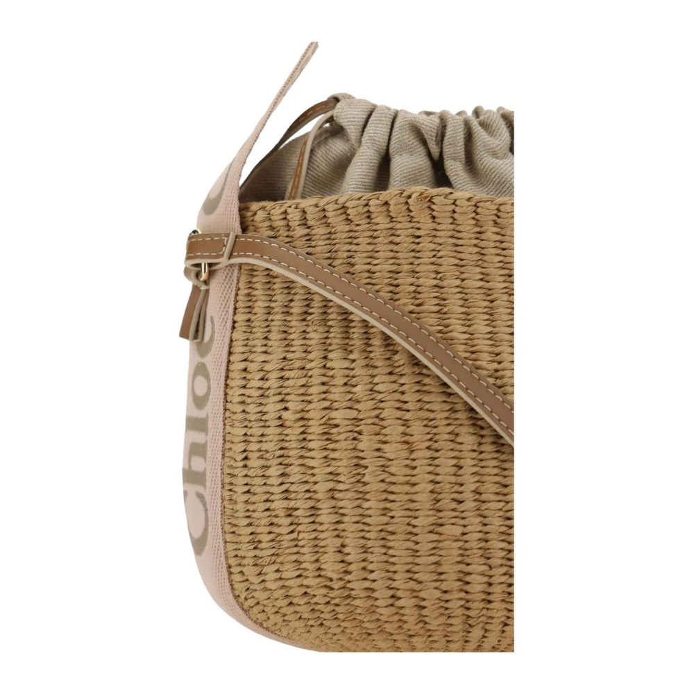Chloé Raffia Bucket Tas met Trekkoordsluiting Beige Dames