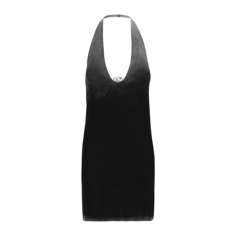 Diesel Geribbelde Mouwloze Mini Jurk met Logo Black Dames
