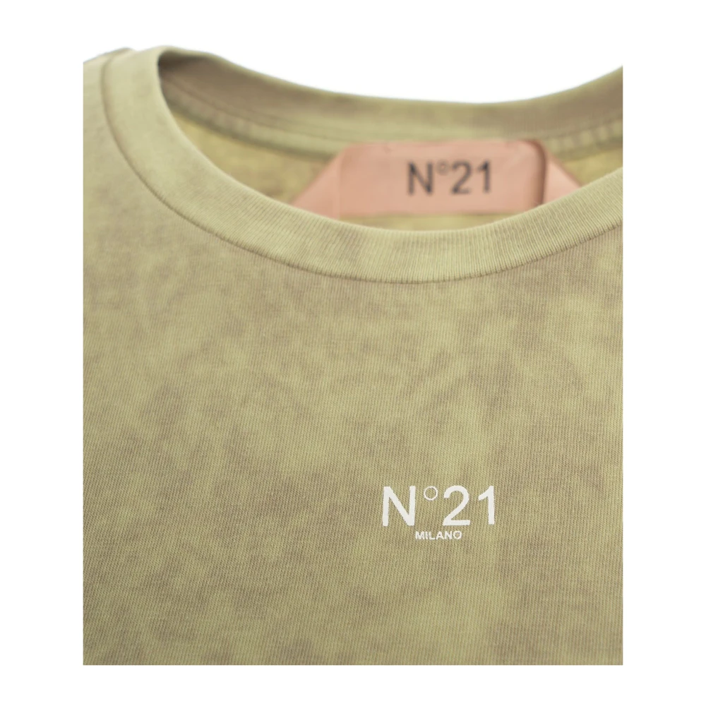N21 Groene Logo Batik Print T-Shirt Green Dames