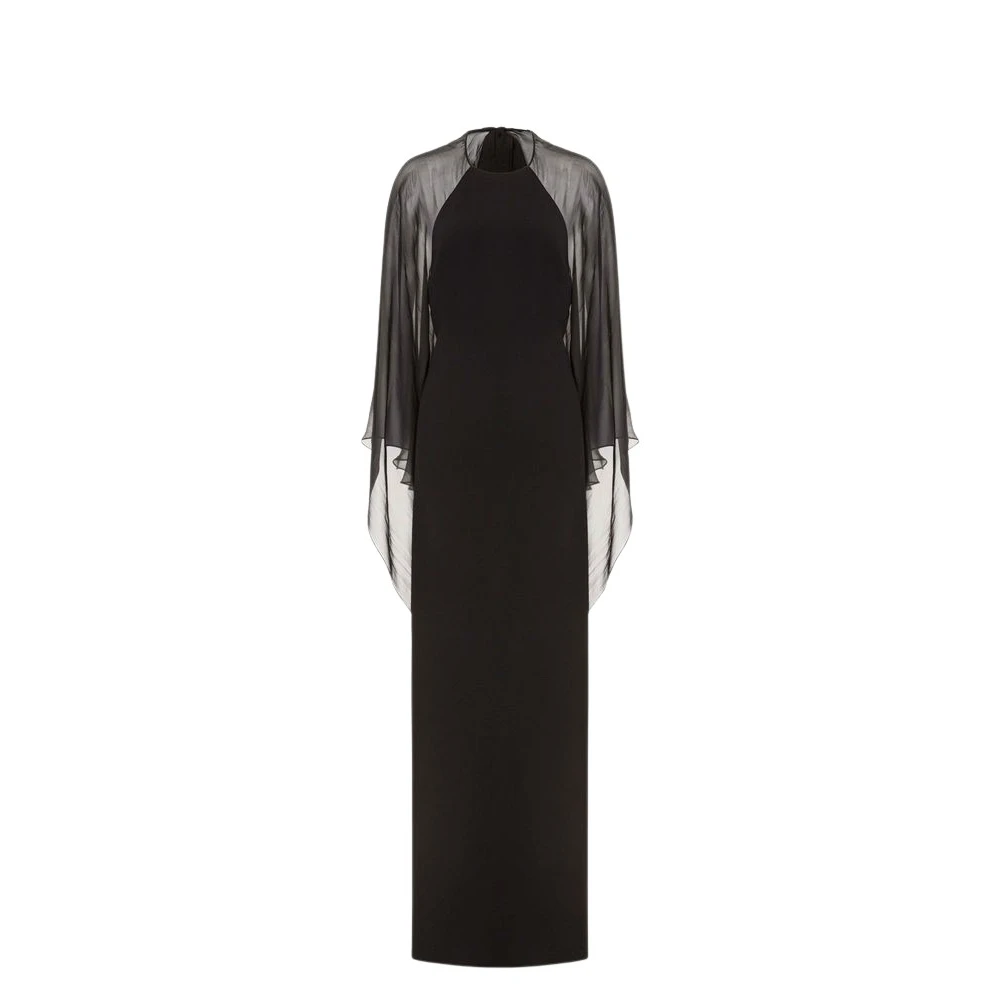 Alberta Ferretti Black Gowns, Female, Xs, Evening Dress With Chiffon Sleeves