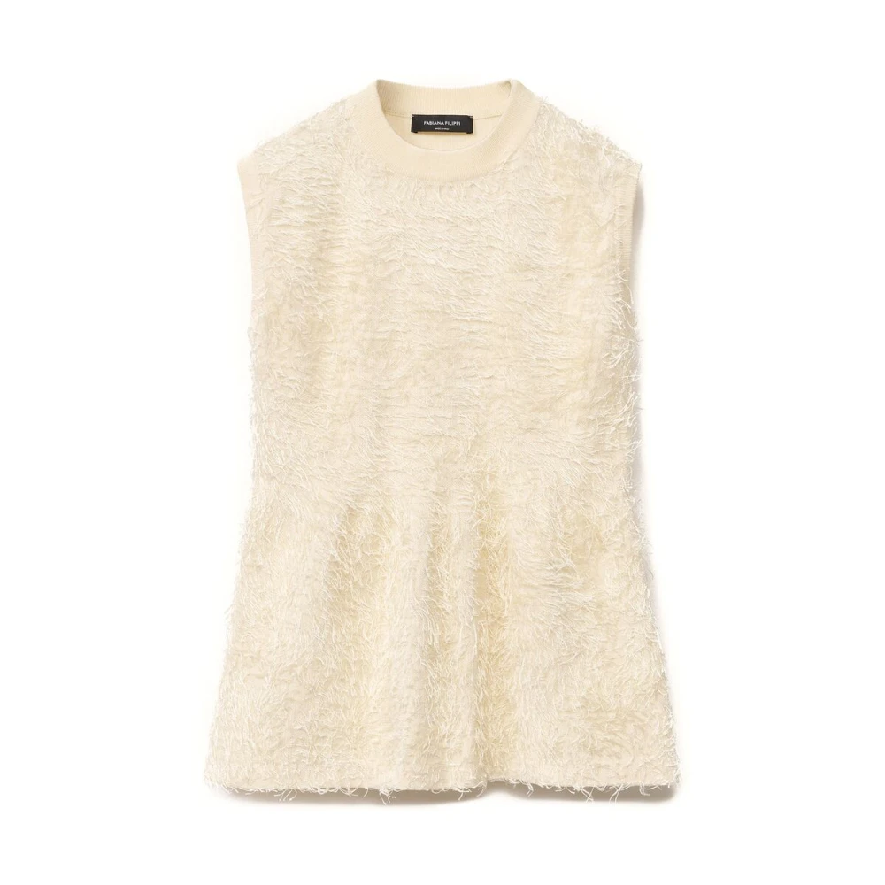 Fabiana Filippi Gestructureerde Crew Neck Mouwloze Sweater Beige Dames