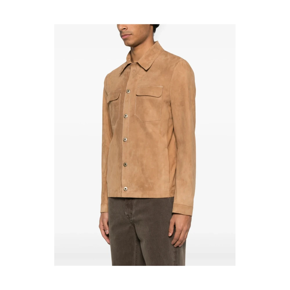 Salvatore Santoro Beige Leren Jas Knoopsluiting Beige Heren