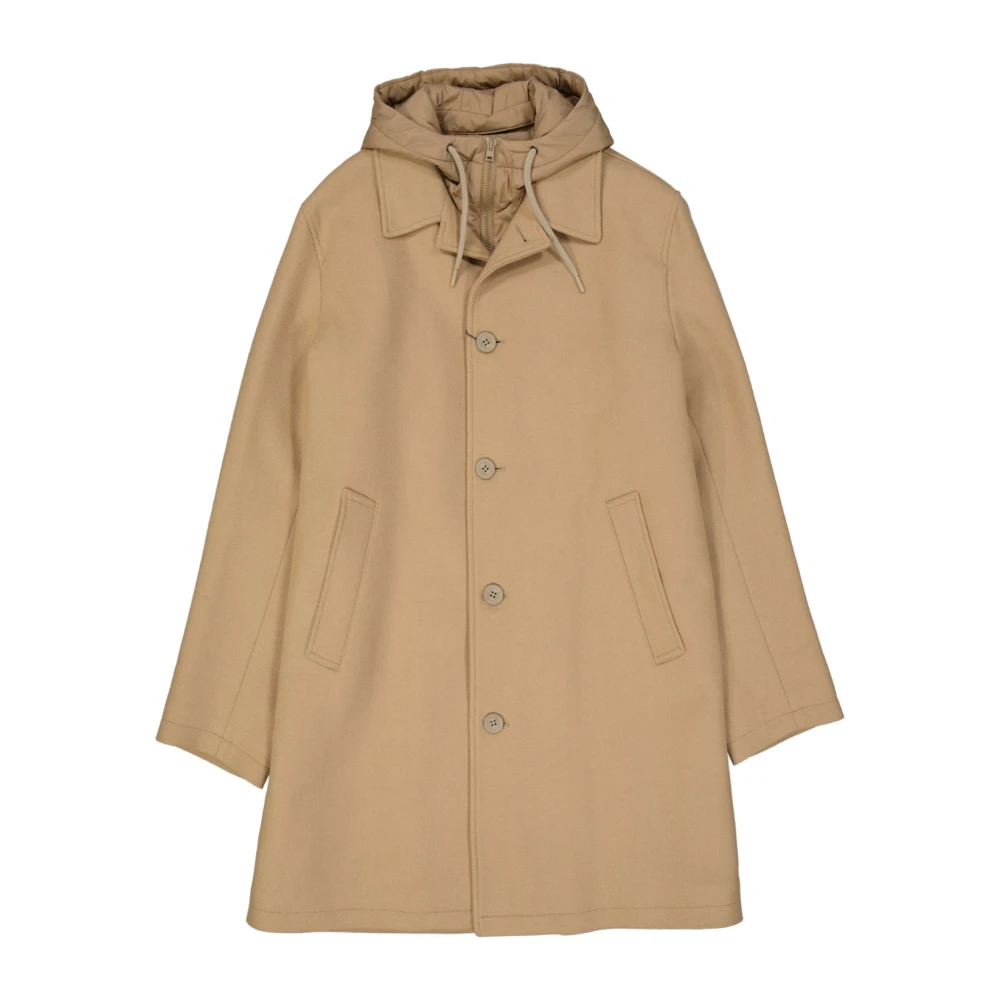Herno Men's Brown Wool Coat, Single-Breasted Coats, 2XL, Coats
