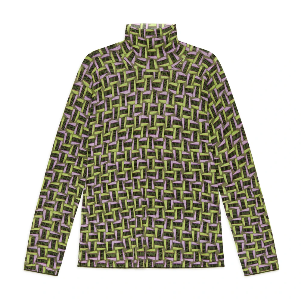 Maliparmi Women's Green Turtlenecks, Xl, Printed Knit Knitwear