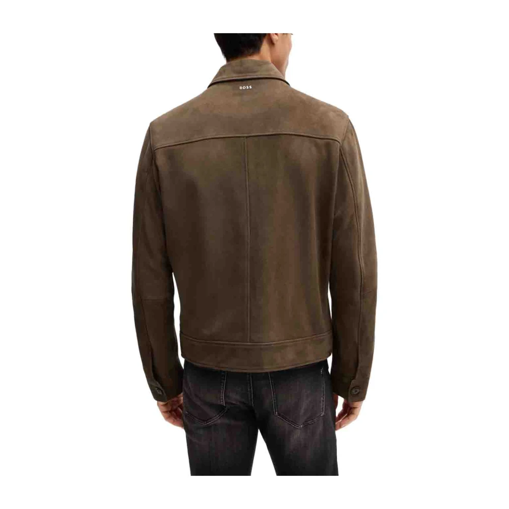 Hugo Boss Suède Leren Jas Klassieke Stijl Brown Heren