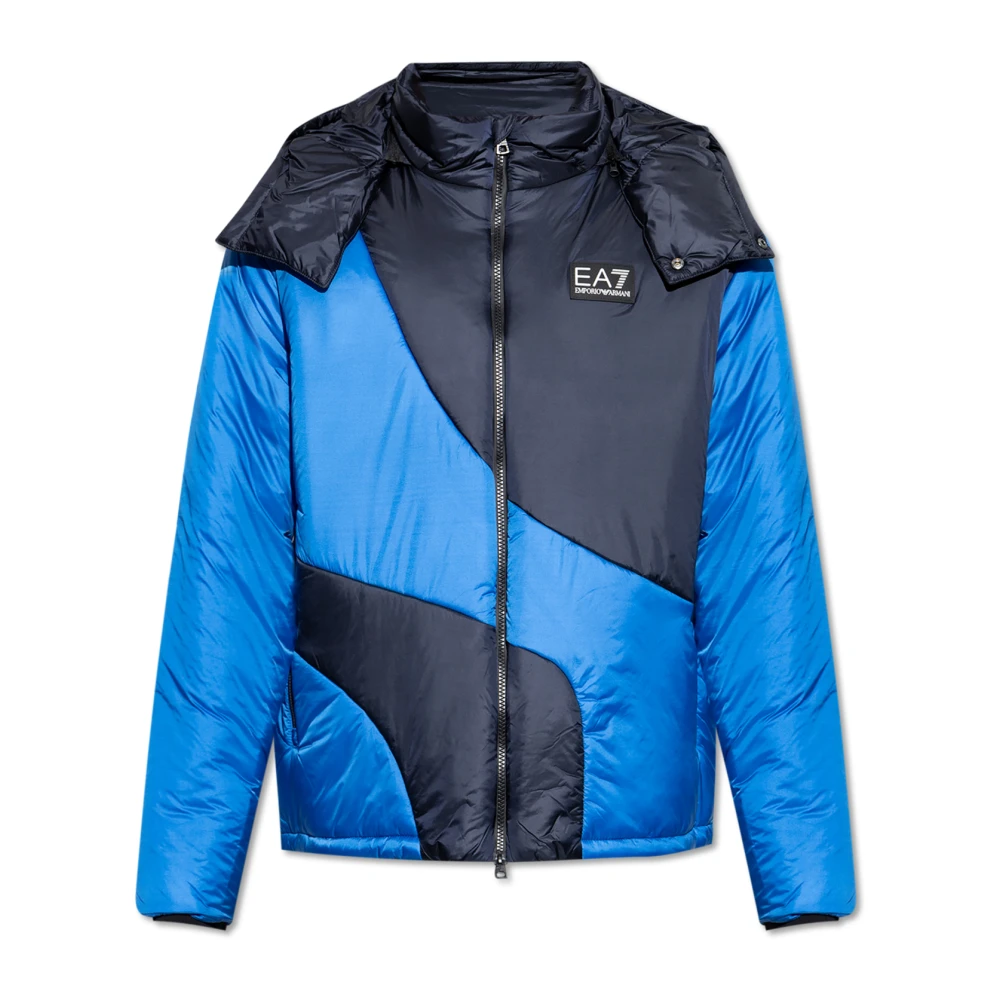 Emporio Armani EA7 Gewatteerde jas met afneembare capuchon Blue Heren
