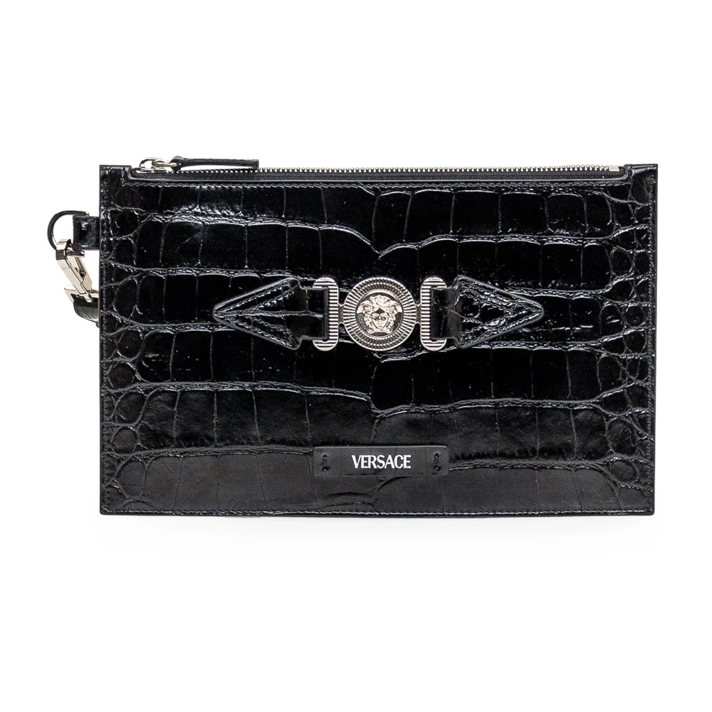 Versace Leren clutch tas met krokodilleneffect Black Heren