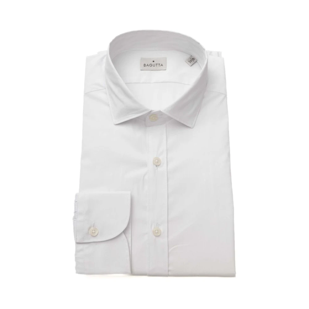 Bagutta Elegant slim-fit wit overhemd met Franse kraag White Heren