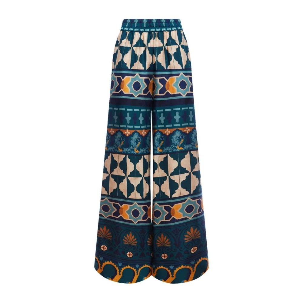 La DoubleJ Zijden Palazzo Broek met Kleurrijk Patroon Multicolor Dames