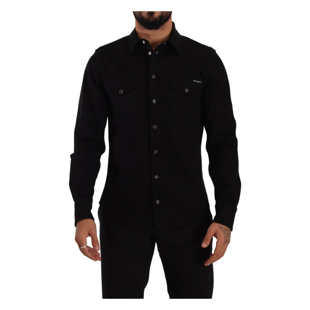 Dolce & Gabbana Men's Black Slim Cotton Denim Stretch Shirt