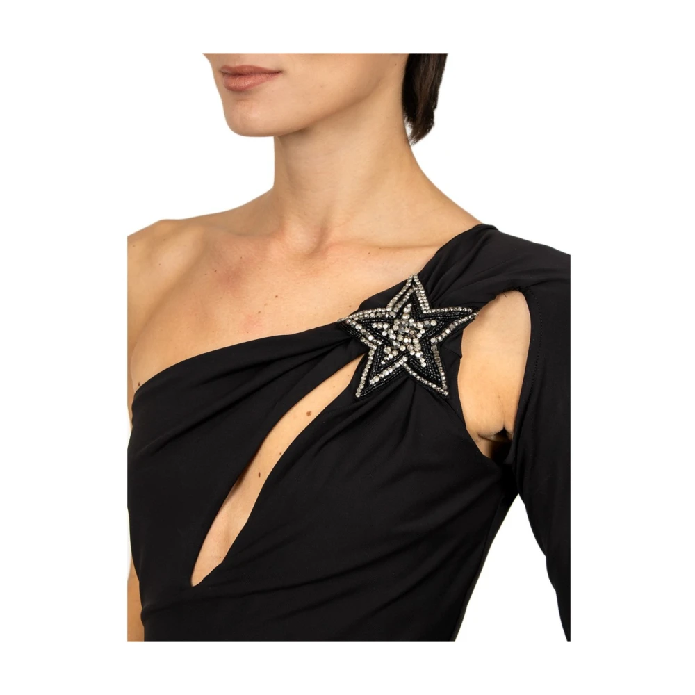 Amen Zwarte Lange Jurk met Sterapplicatie Black Dames