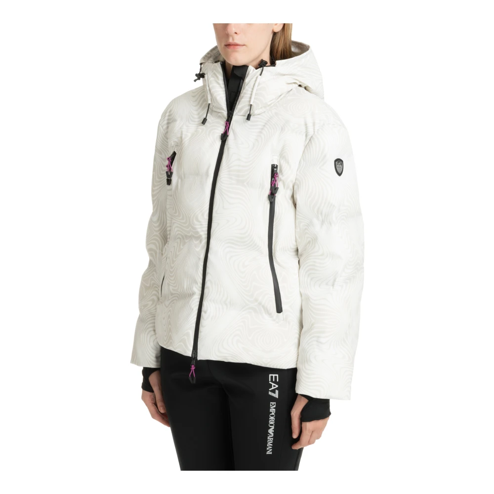 Emporio Armani EA7 Abstract Multicolor Ski Jas met Capuchon White Dames