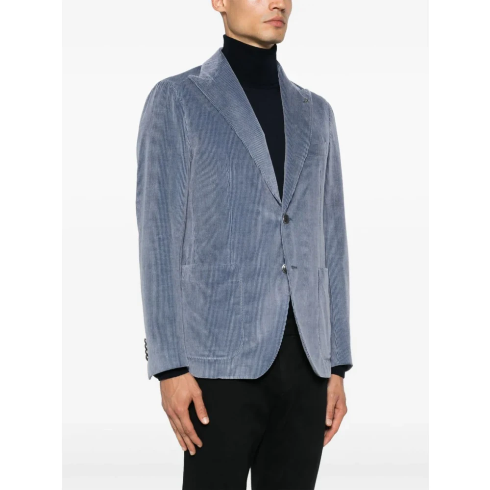 Tagliatore Steel Blue Corduroy Blazer Blue Heren
