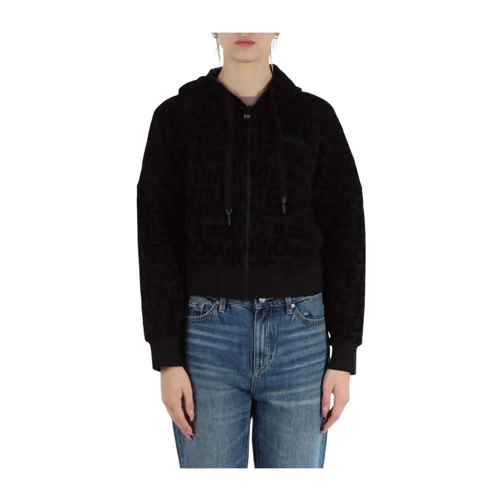Emporio Armani EA7 Sportieve Zwarte Rits Hoodie voor Vrouwen Black Dames