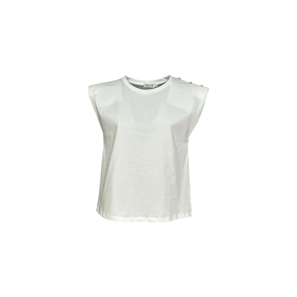 Molly Bracken Parel Versierde Ronde Hals Katoenen T-shirt White Dames