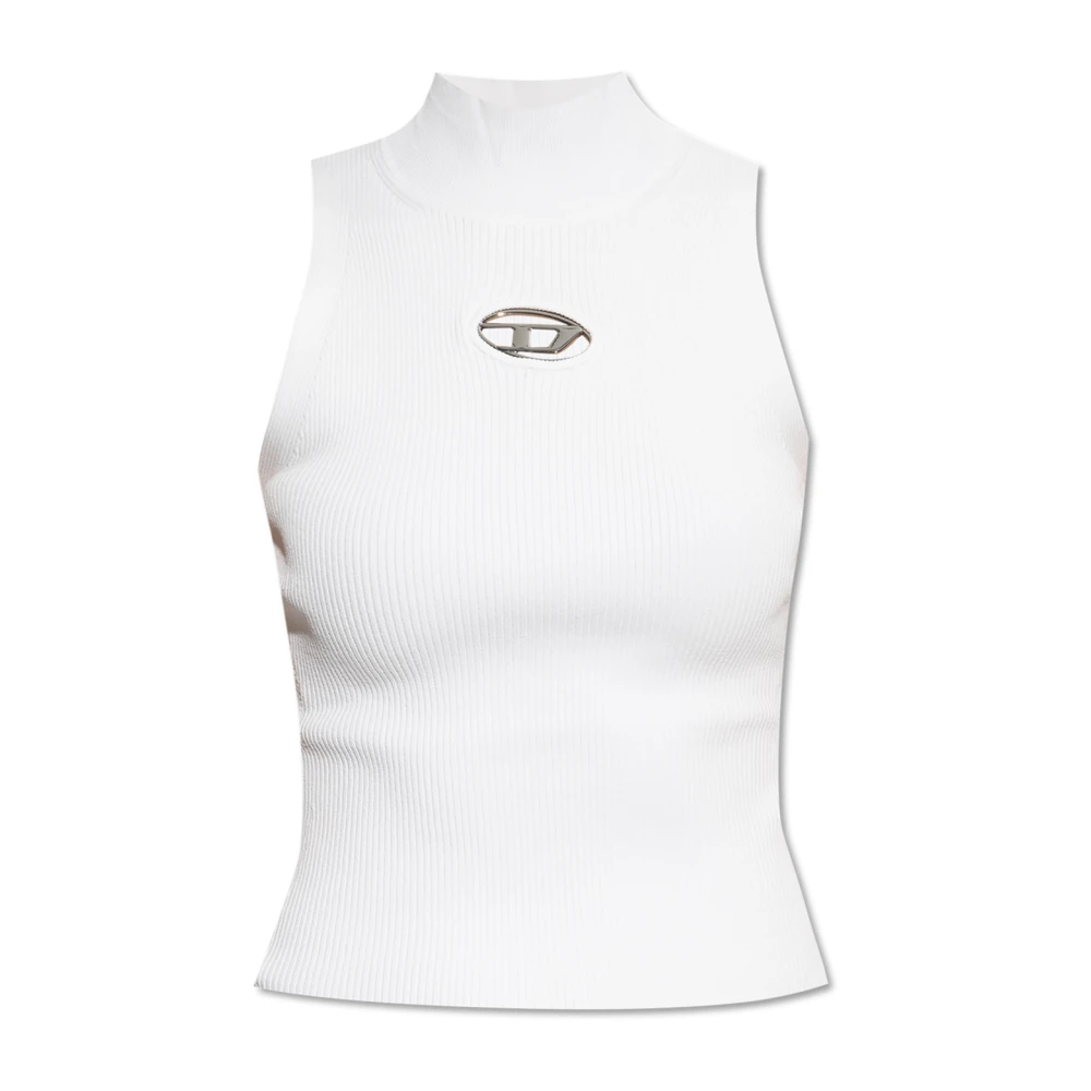 Diesel Women's White Ribbed-Knit Turtleneck Top - Sleeveless Tops - M - Tops