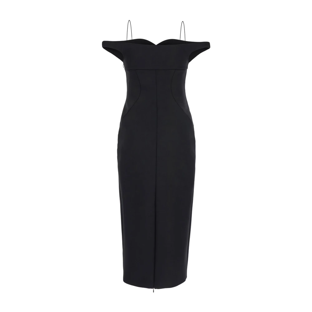 Philosophy di Lorenzo Serafini Zwarte Midi Jurk Sweetheart Halslijn Black Dames