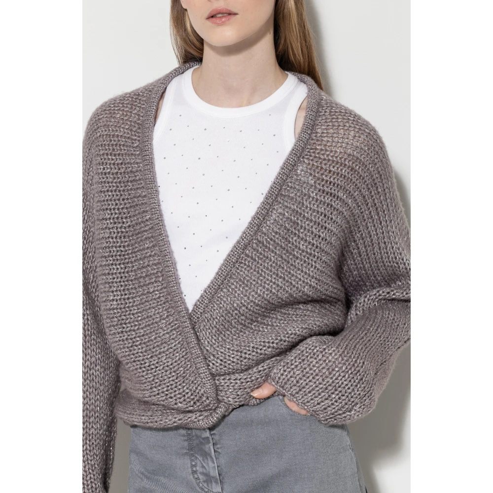 LUISA CERANO Glamoureuze Wollen Mix Cardigan Beige Dames
