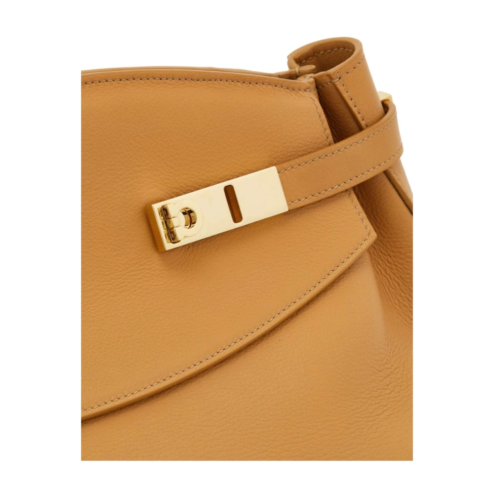 Salvatore Ferragamo Lichtbruine Gehamerde Leren Schoudertas Brown Dames