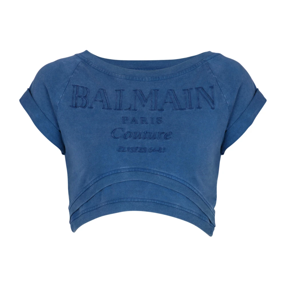 Balmain Geborduurd T-shirt van Couture Blue Dames