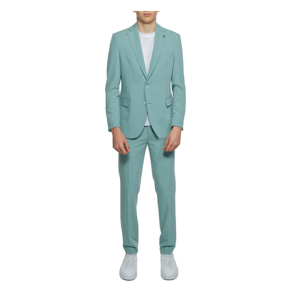 Mulish Men's Green Single Breasted Suits, 2XL, Lapel Collar Suit For