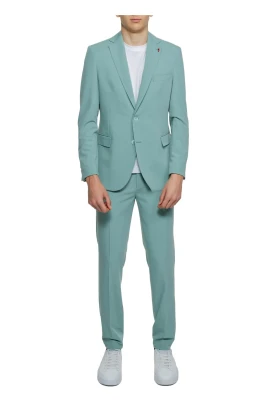 Grön Lapel Krage Kostym för Män