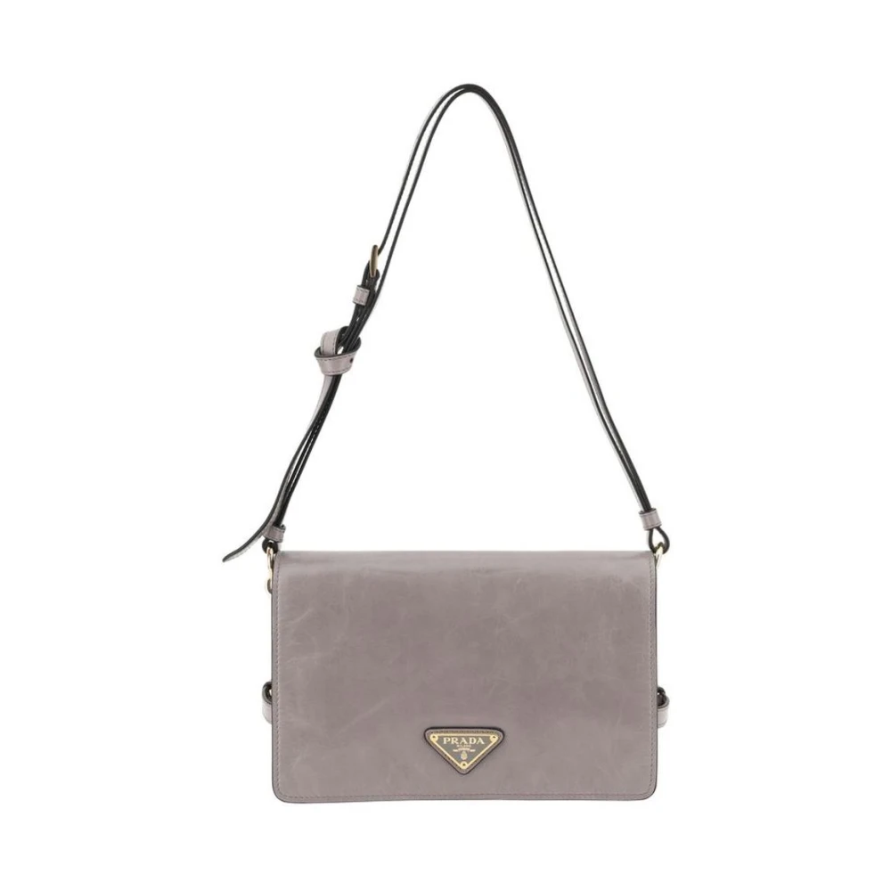 Prada Mjuk Läder Crossbody Väska Gray, Dam