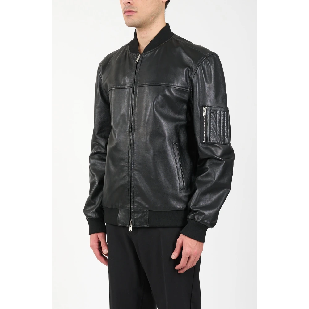 Mauro Grifoni Leren Bomberjack met Ritssluiting Black Heren