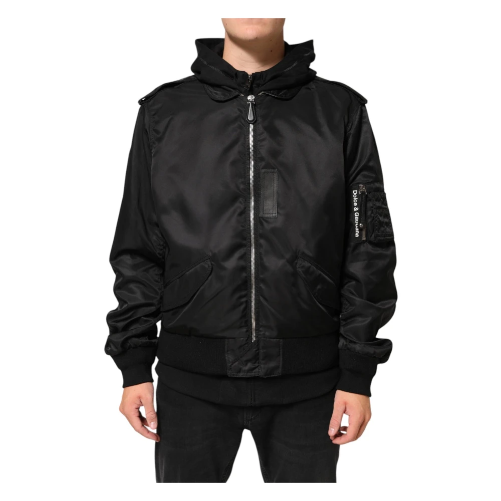 Dolce & Gabbana Men's Black Hooded Full Zip Bomber Jacket