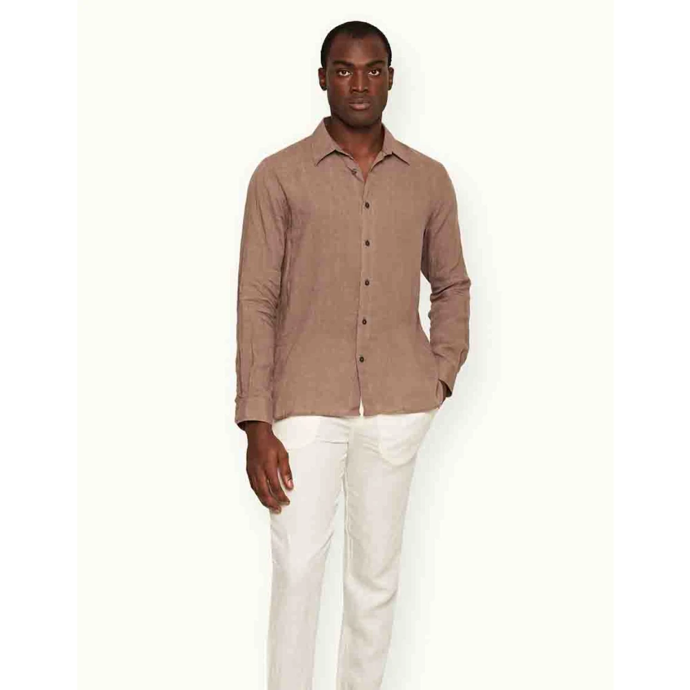 Orlebar Brown Paarse Wijn Linnen Vakantieshirt Brown Heren