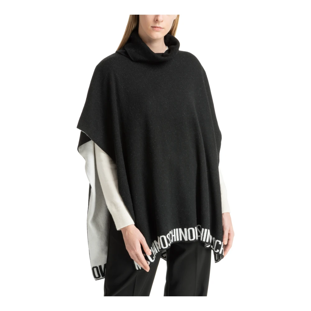 Moschino Effen Logo Poncho Black Dames