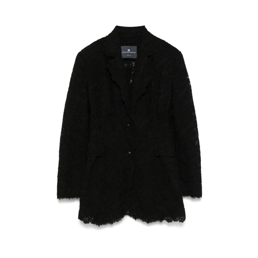 Ermanno Scervino Zwarte Bloemenkant Vlinderblazer met Schoudervullingen Black Dames