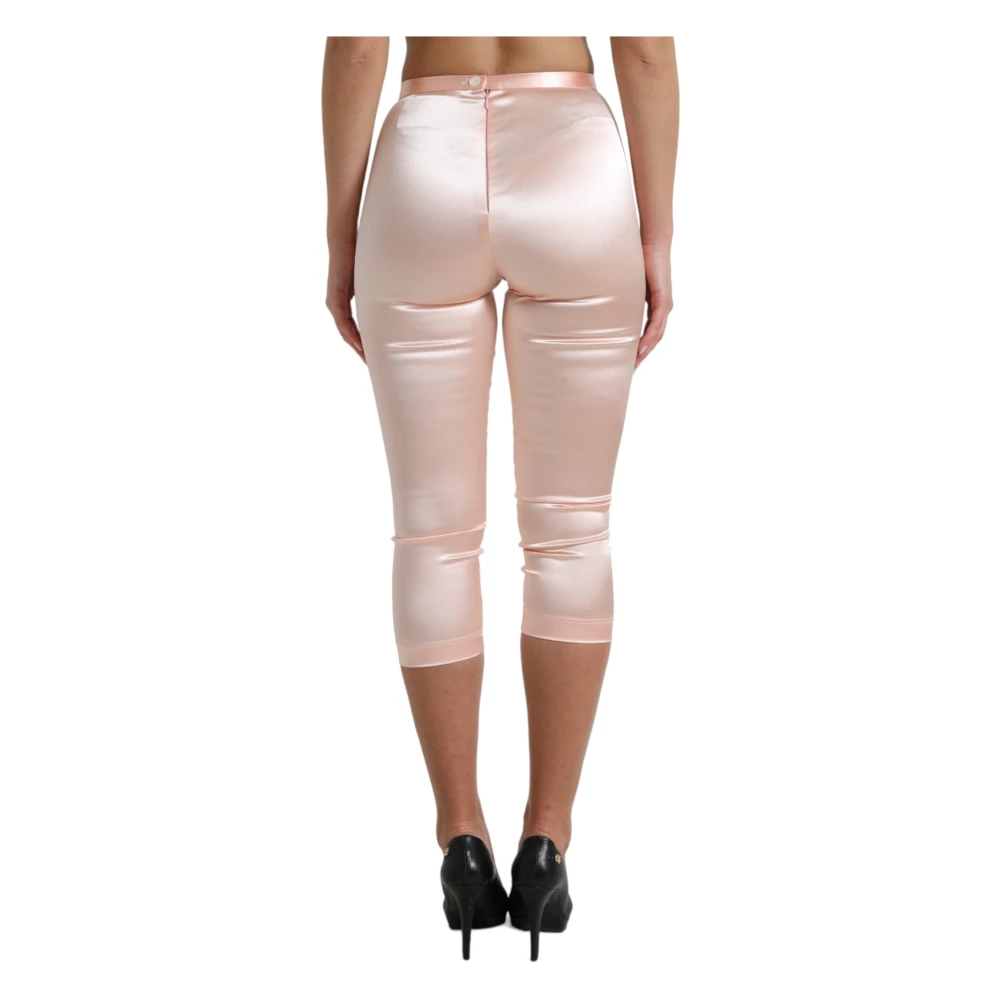 Dolce & Gabbana Roze zijden hoge taille broek Pink Dames
