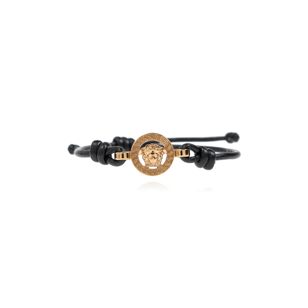 Versace Men's Black Leather Bracelet - Bracelets - One Size - Accessories