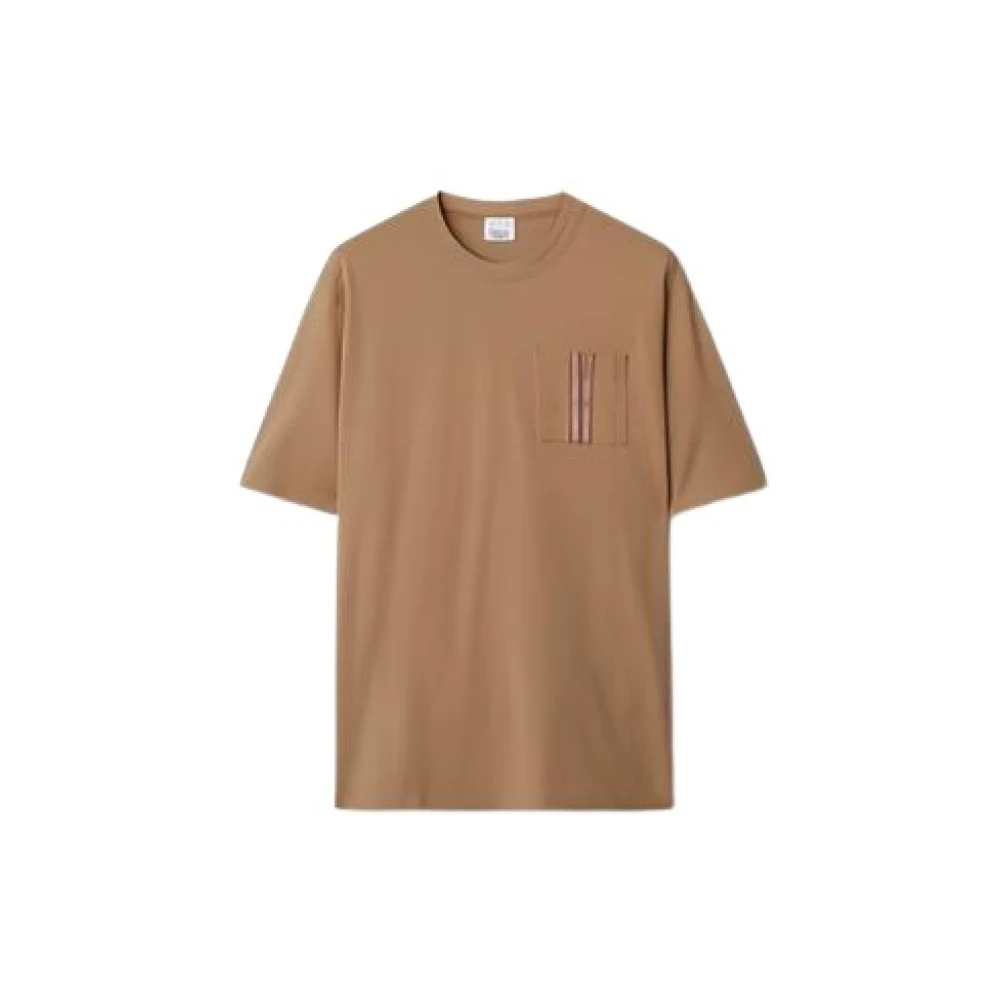 Burberry Beige T-shirt med check detaljficka Brown, Herr