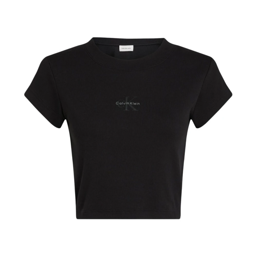 Calvin Klein Jeans , T-Shirts, Female, Black, 2XS, Cropped Logo T-Shirt - Image 7