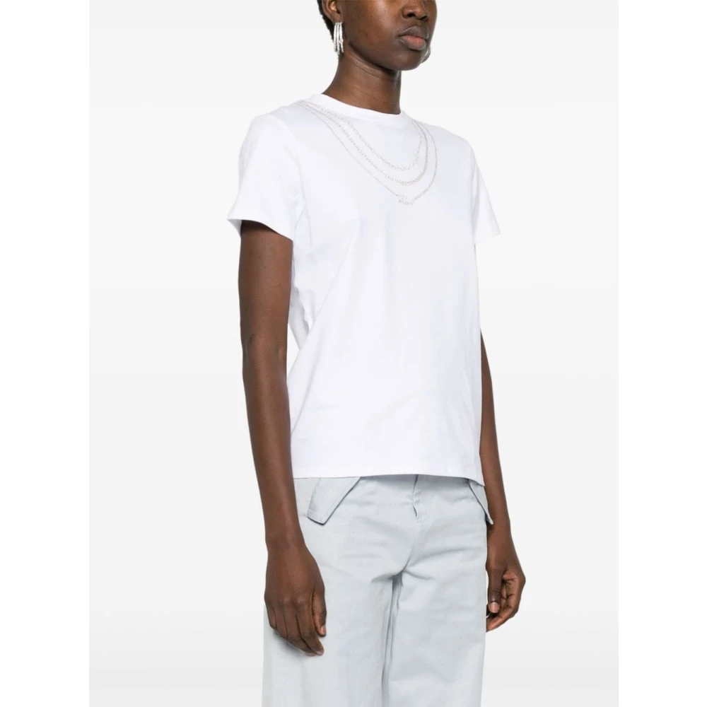 Karl Lagerfeld Wit T-shirt met Zilveren Kettingen White Dames