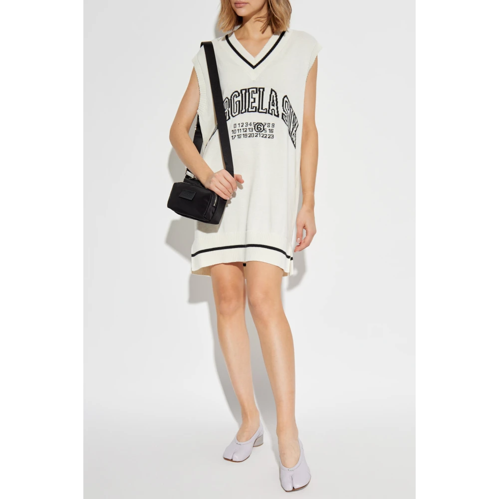 MM6 Maison Margiela Gebreide jurk met logo Beige Dames