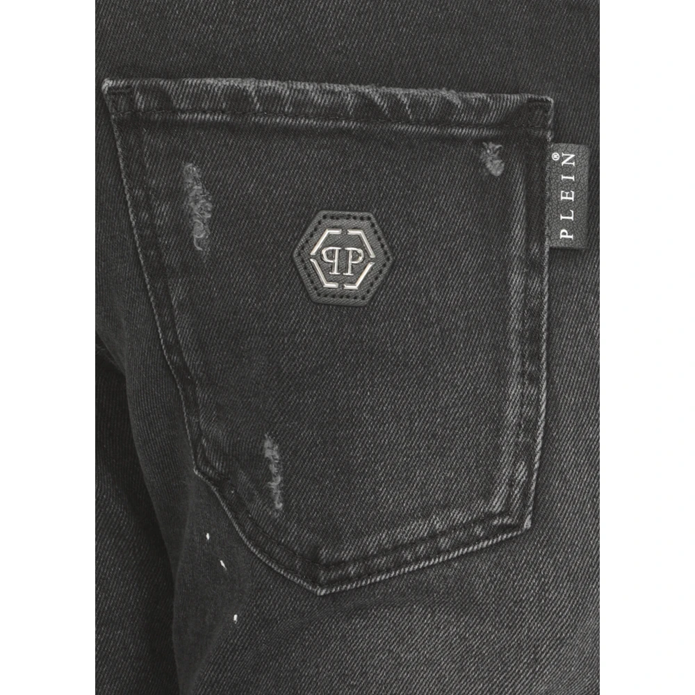 Philipp Plein Zwarte Katoenen Jeans met Hexagon Patch Black Heren