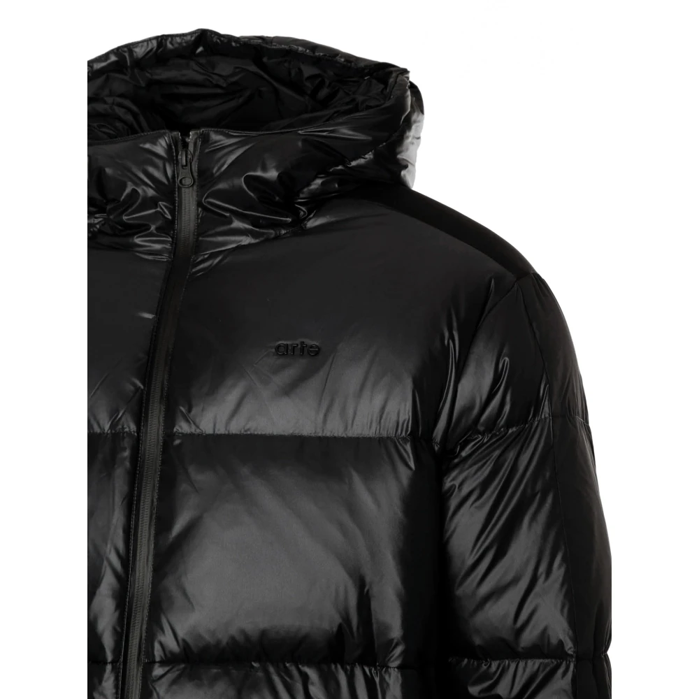 Arte Antwerp Glanzende Pufferjas met capuchon Black Heren