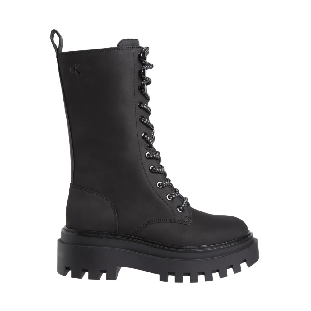 Calvin Klein Jeans Women's Black Lace-Up Boots, 4 Uk, Lace Up Flatform Ankle Boots
