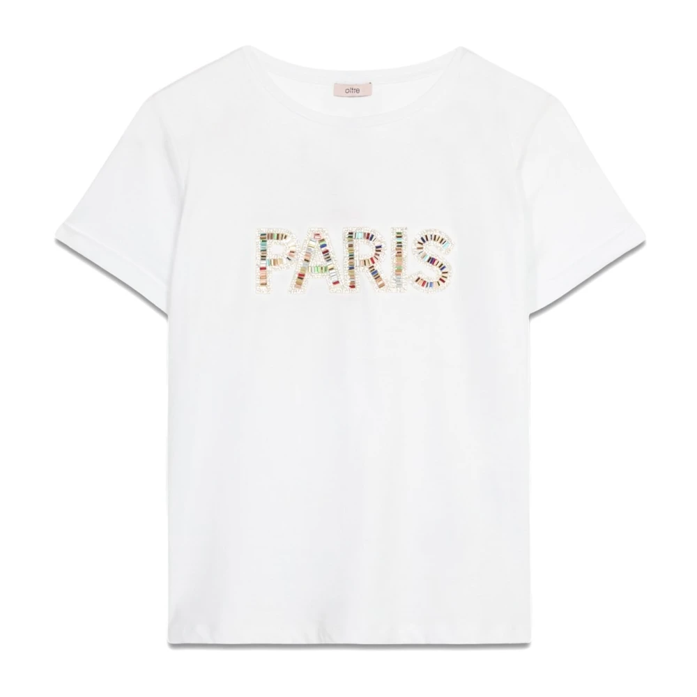 Oltre T-shirt in jersey met sierapplicatie White Dames