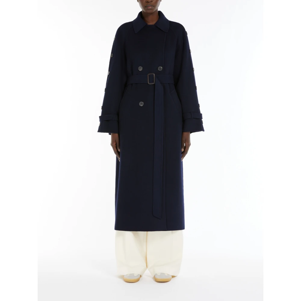 Max Mara Weekend Dubbelrijig wollen mantel trenchcoat stijl Blue Dames