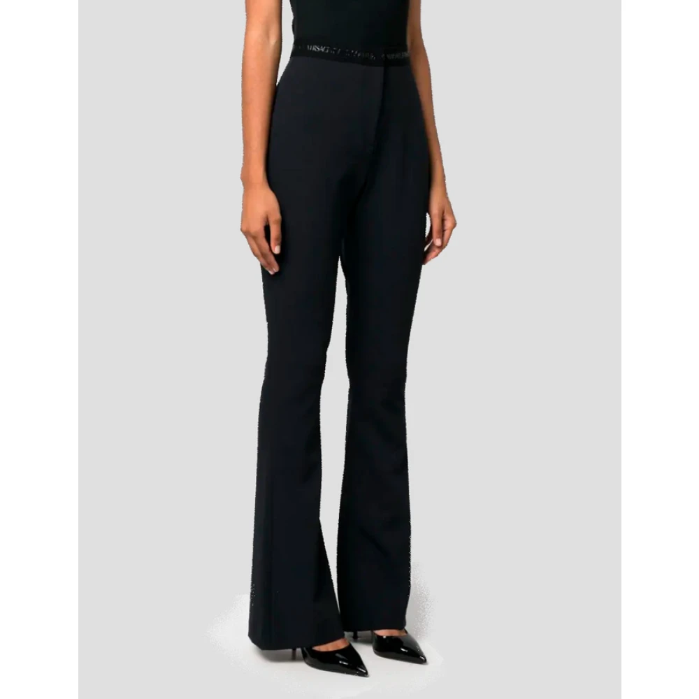 Versace Jeans Couture Hoge Taille Uitlopende Zwarte Broek Black Dames