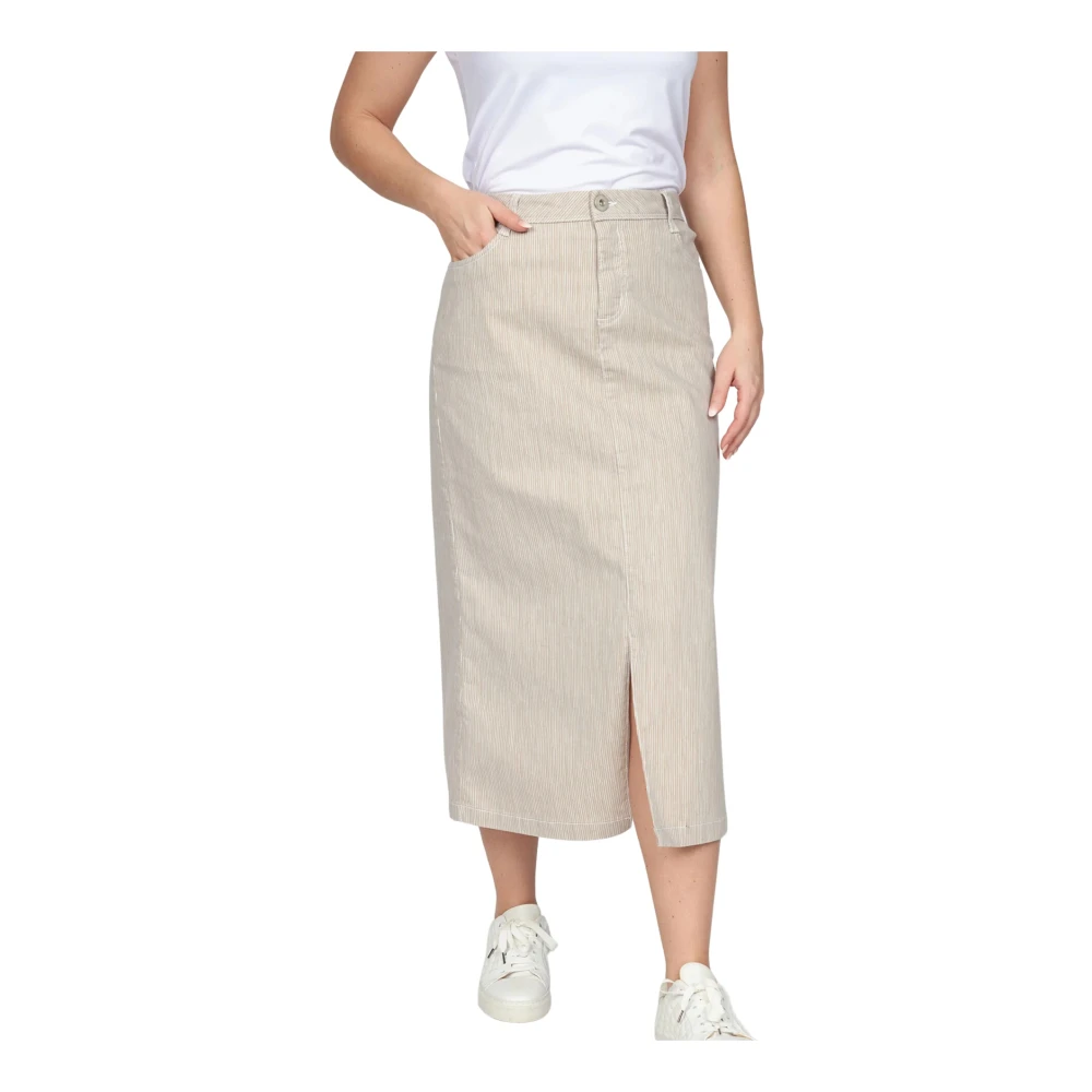 2-Biz Klassieke Sand Stripe Rok Ronja.Sp24 Beige Dames