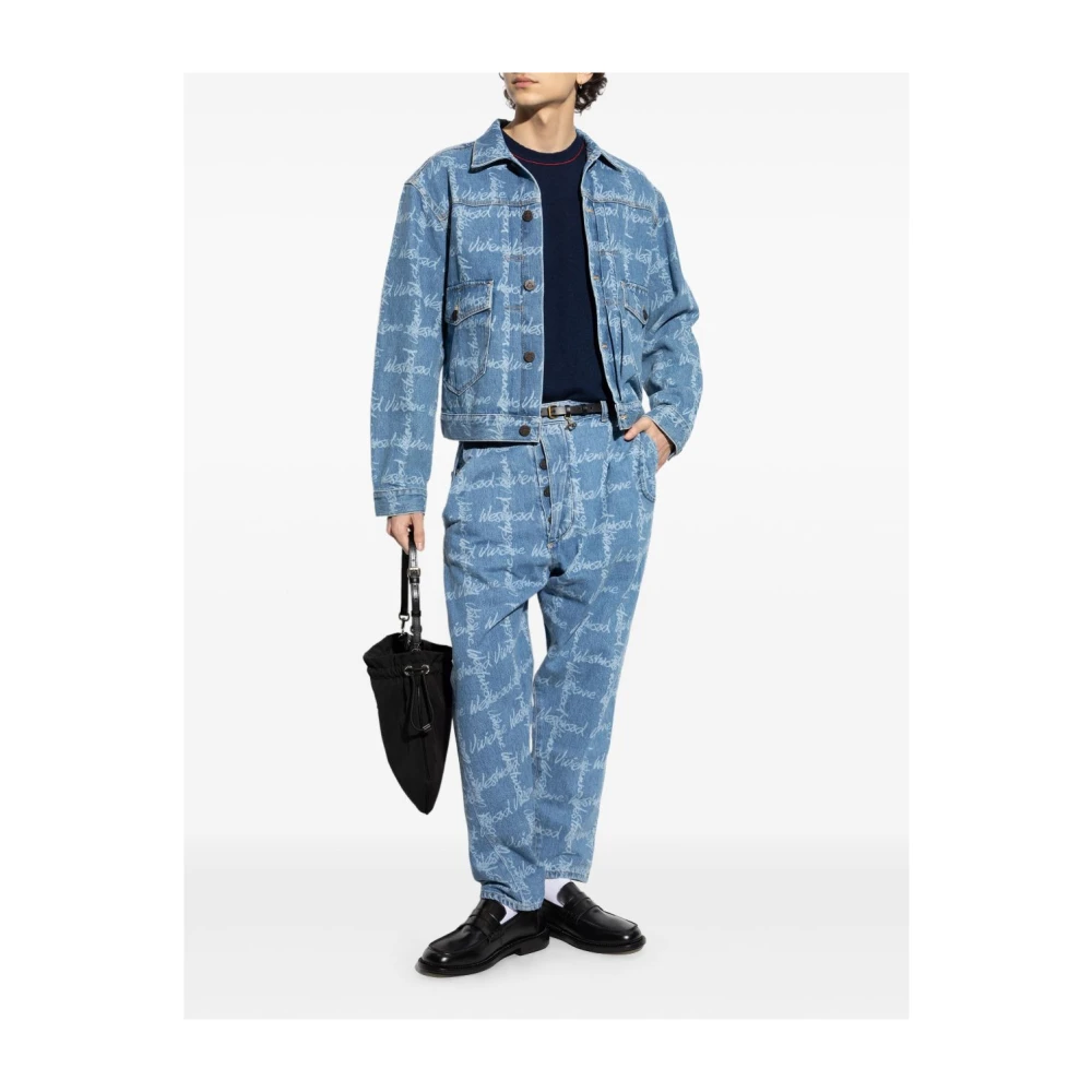 Vivienne Westwood Blauwe Logo Print Jeans Knoopsluiting Blue Heren