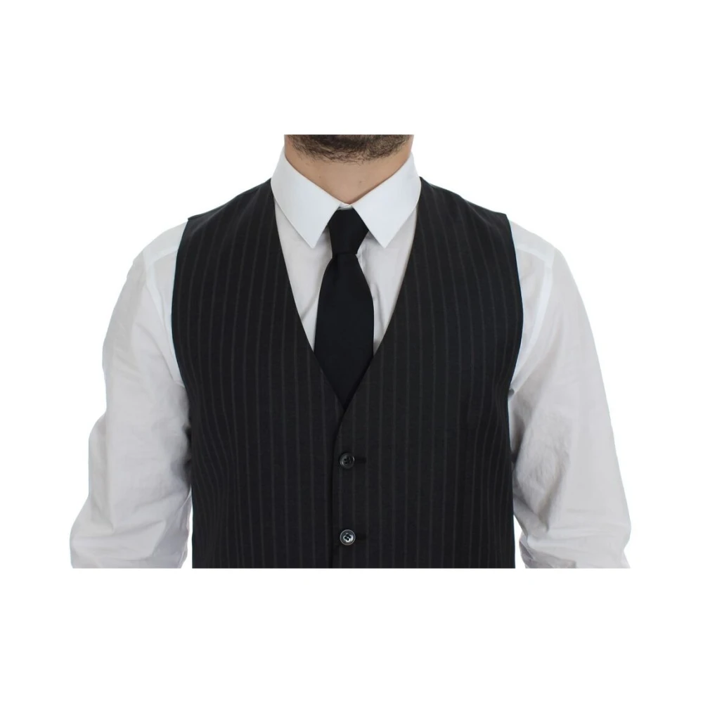 Dolce & Gabbana Grijs Gestreepte Jurk Vest Gray Heren