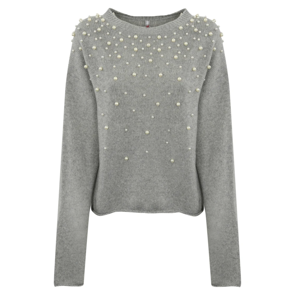Liviana Conti Kasjmier Trui Licht Grijs Geribbelde Details Gray Dames