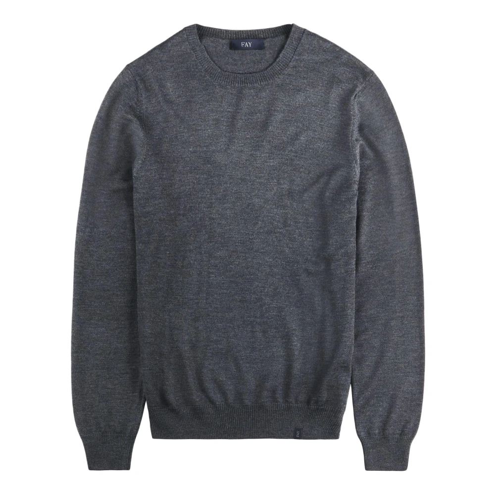 Fay Merino Wol Gebreide Trui met Contrasterende Patches Gray Heren